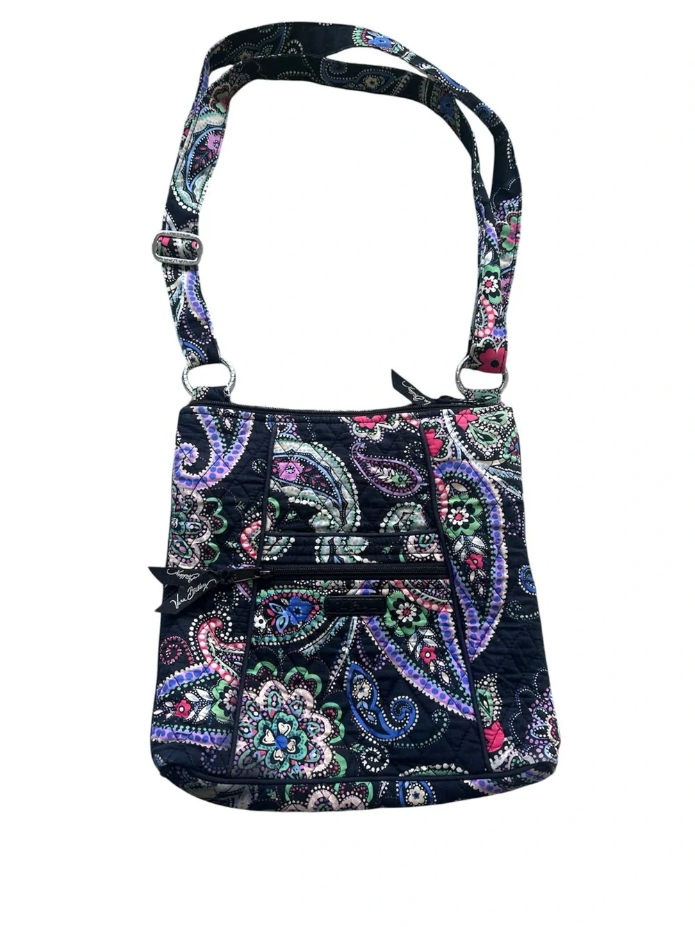 Vera Bradley Retired Kiev Paisley Hipster Crossbody Bag Black Multi Zip Pockets